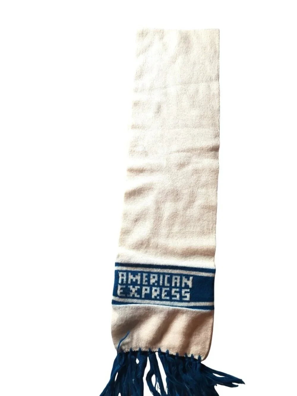 Scarf American Express White Blue Fringe advertising fall winter outerwear